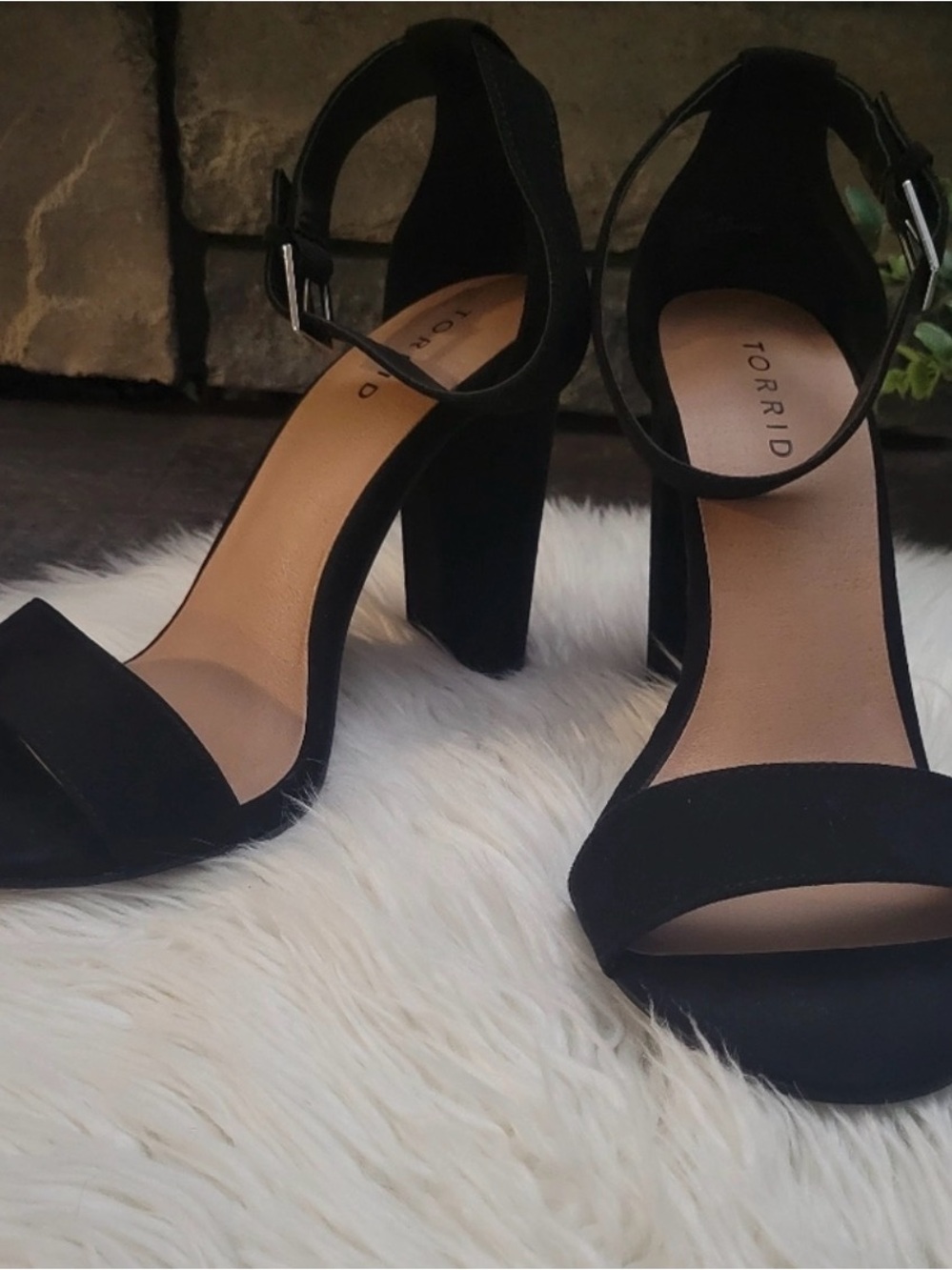 torrid Black Suede Ankle Strap Block Heels
